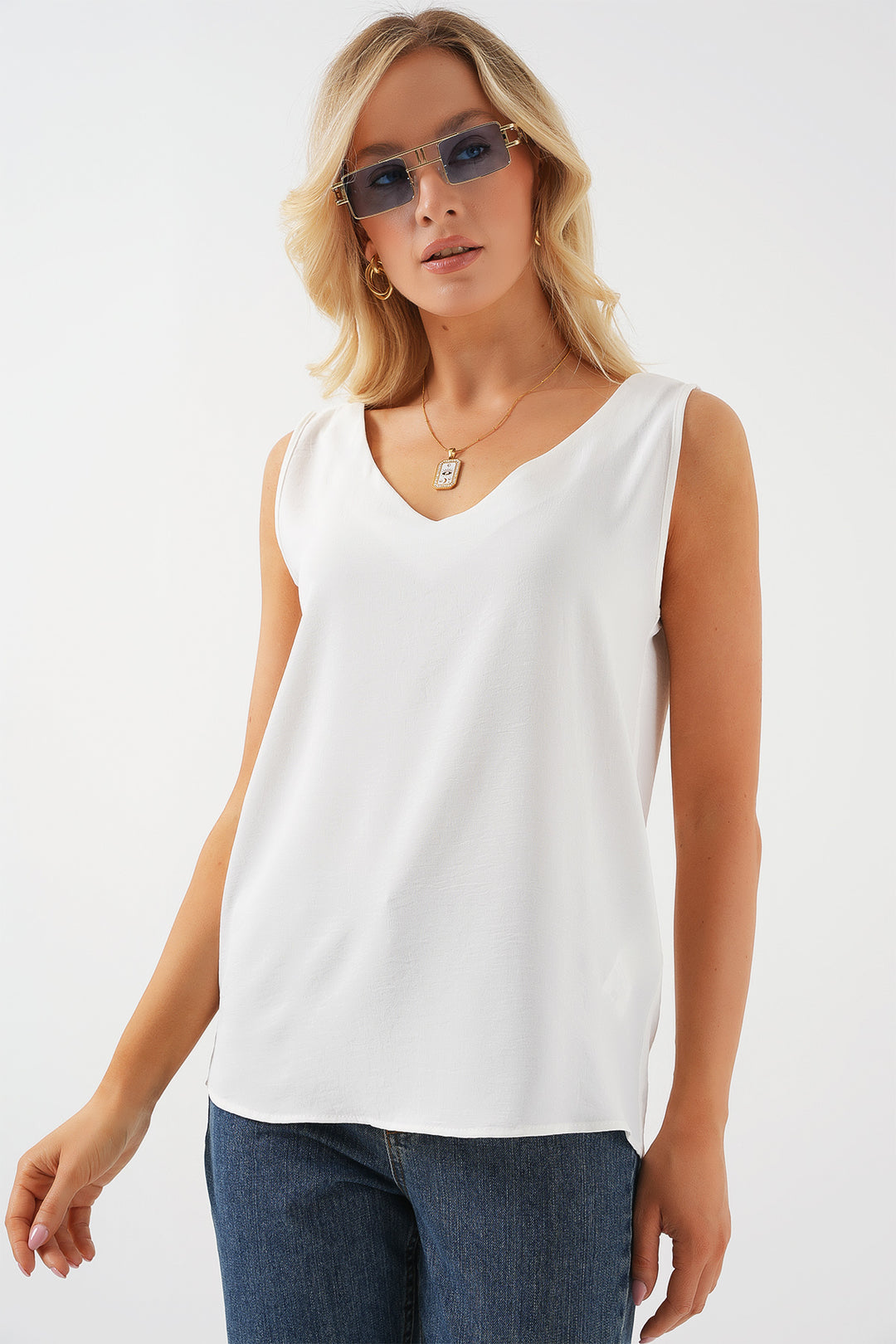 Bigdart Blouse sans manches en V 950 - Blanc