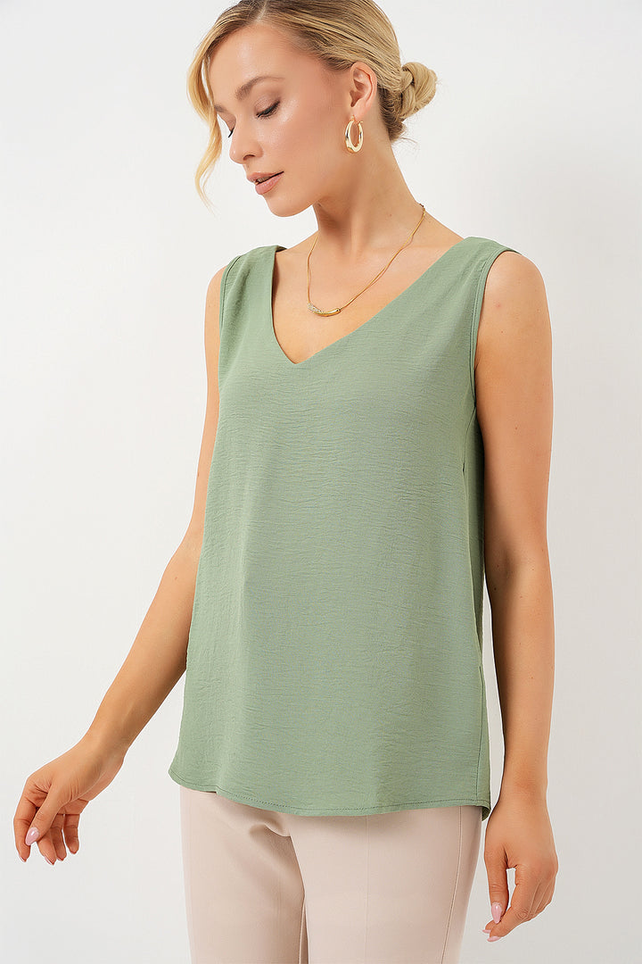 Bigdart Blouse à col en V sans manches 950 - Vert d'eau