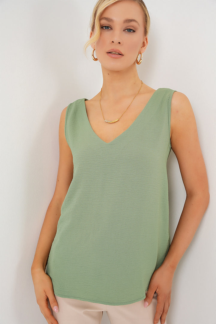 Bigdart Blouse à col en V sans manches 950 - Vert d'eau