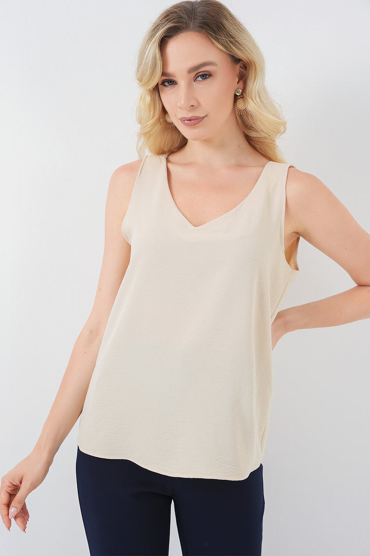 Bigdart Blouse sans manches à décolleté en V 950 - Écru