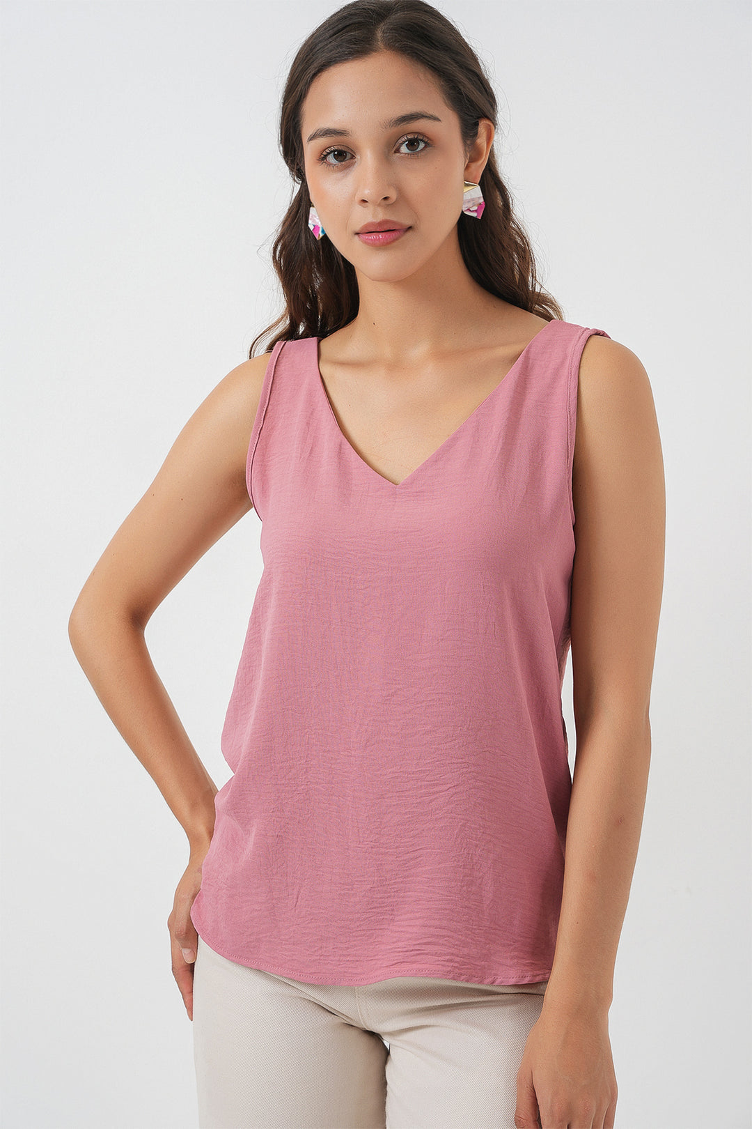 Bigdart Top sans manches à col en V 950 - Rose poudré