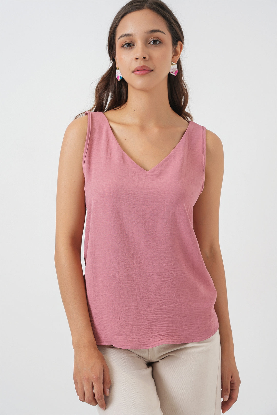 Bigdart Top sans manches à col en V 950 - Rose poudré