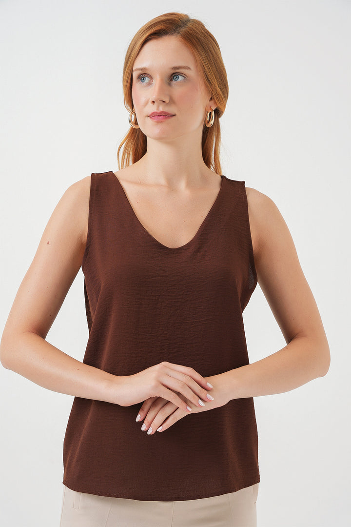 Bigdart Blouse sans manches à décolleté en V 950 - Marron