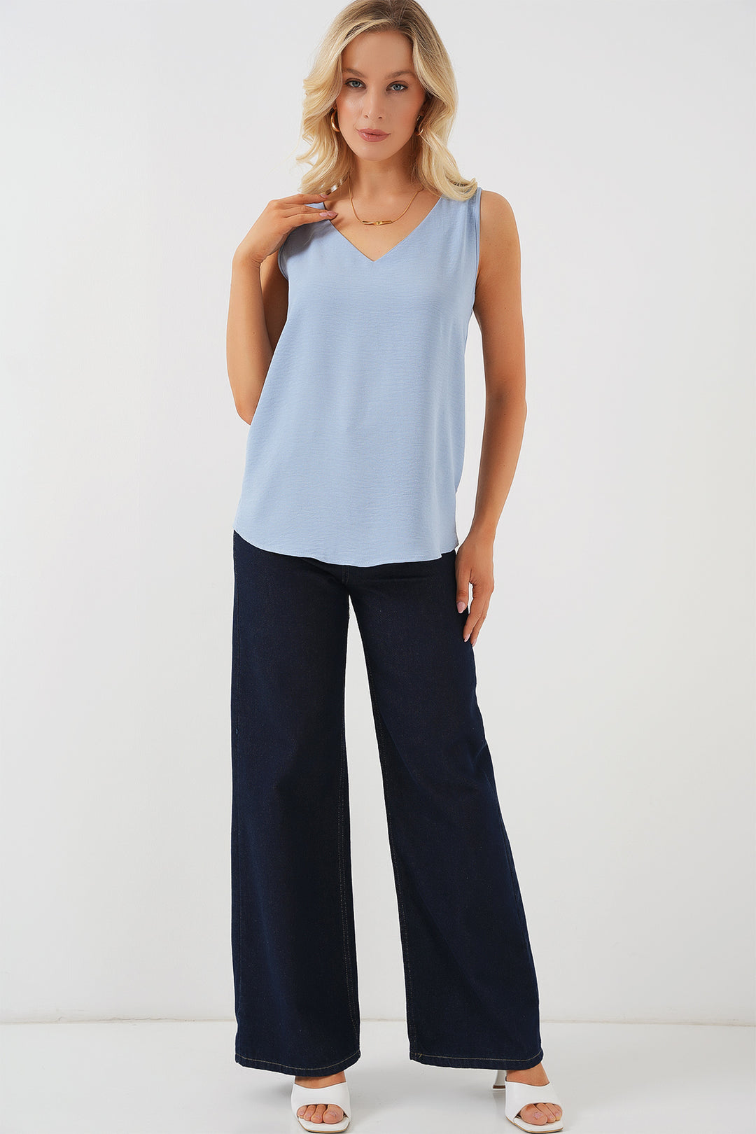 Bigdart Blouse à col en V sans manches 950 - Bleu