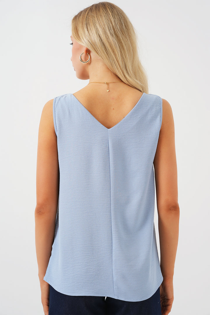 Bigdart Blouse à col en V sans manches 950 - Bleu
