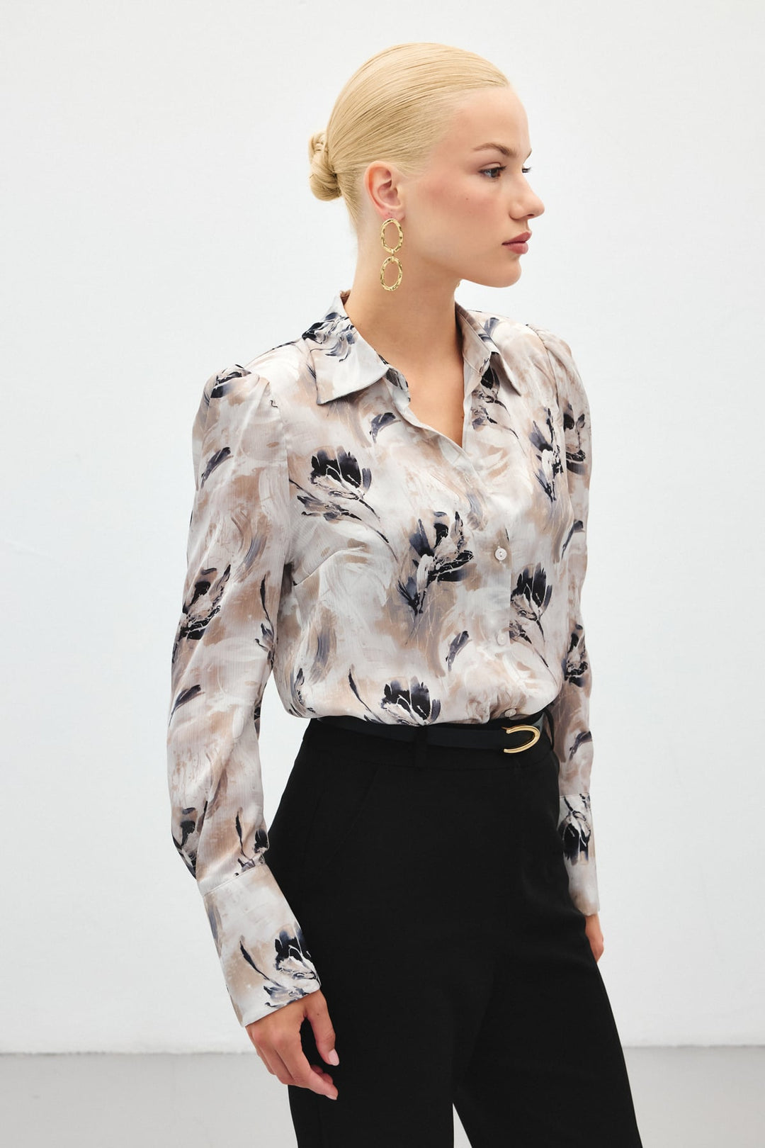 Sateen Chemise à motifs avec épaulettes - Gris