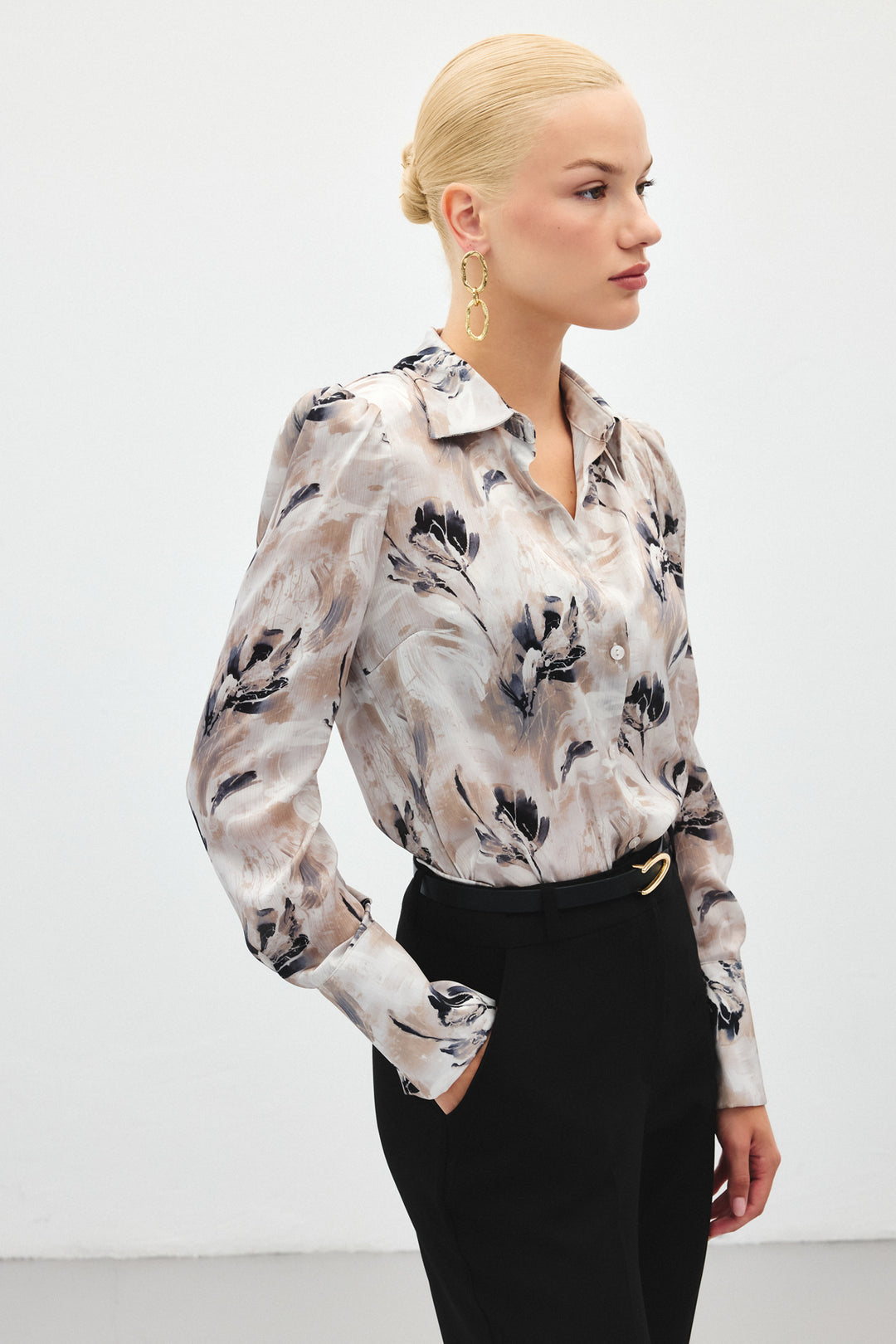Sateen Chemise à motifs avec épaulettes - Gris
