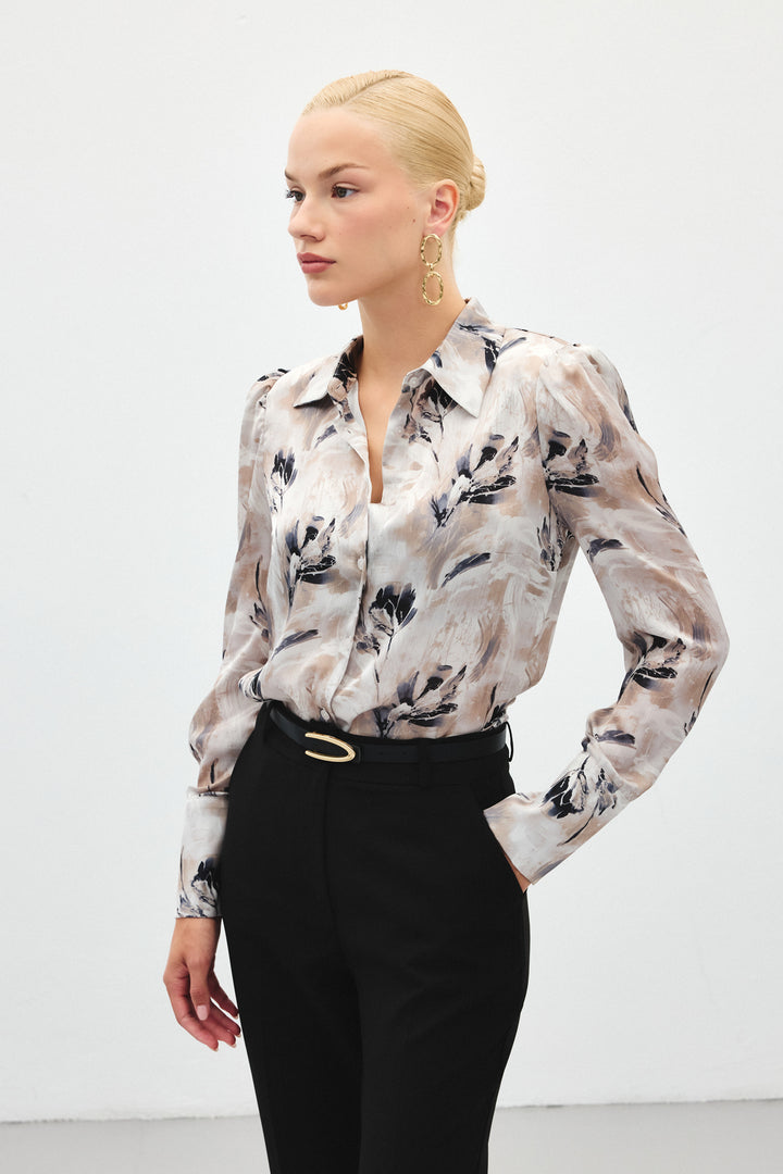 Sateen Chemise à motifs avec épaulettes - Gris