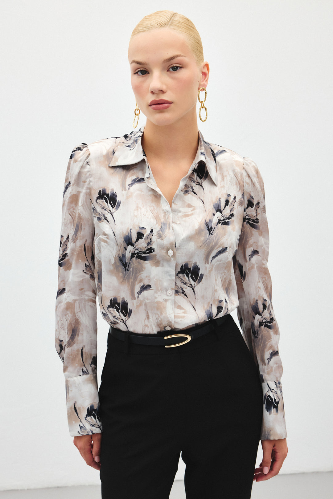 Sateen Chemise à motifs avec épaulettes - Gris