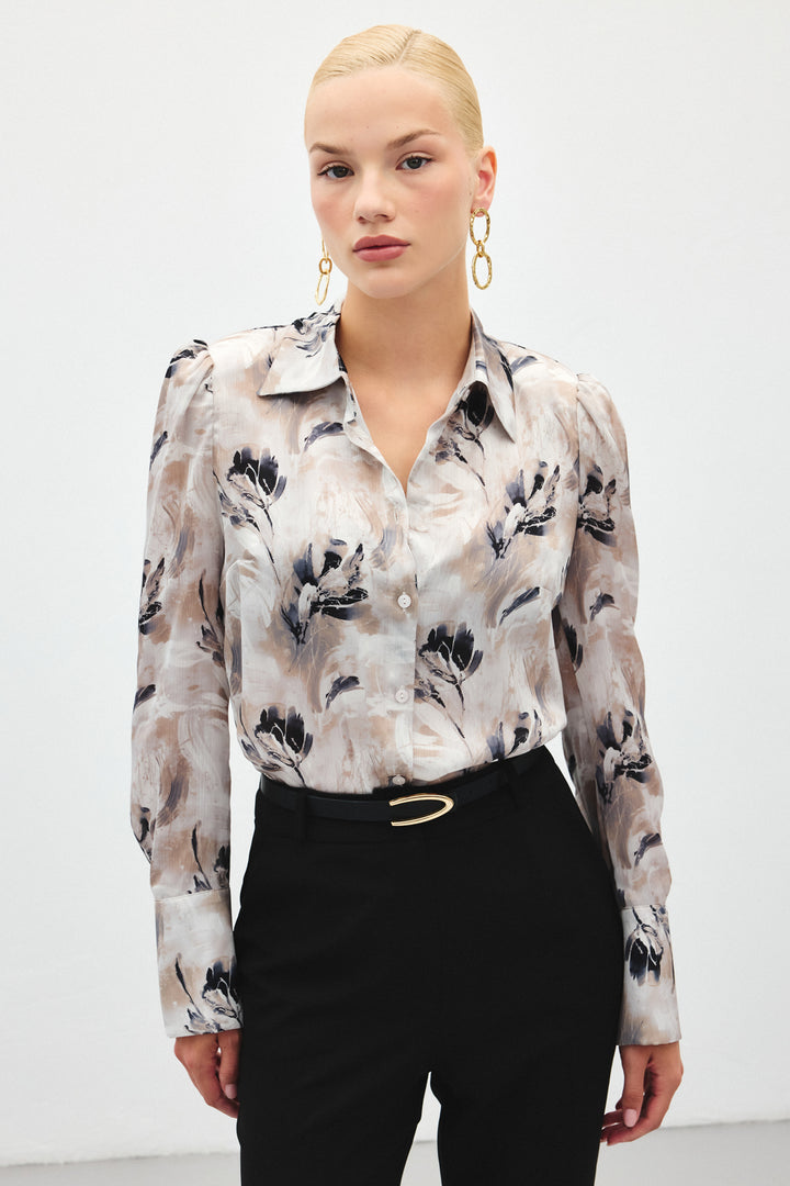 Sateen Chemise à motifs avec épaulettes - Gris