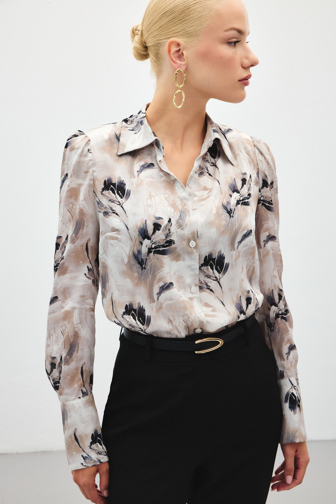 Sateen Chemise à motifs avec épaulettes - Gris