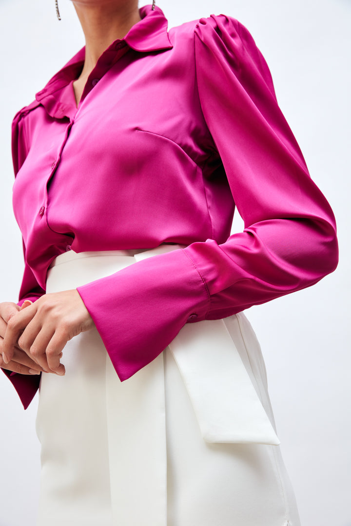 Sateen Chemise en satin avec épaulettes - Fuchsia
