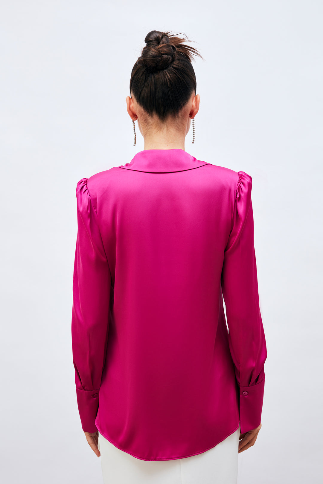 Sateen Chemise en satin avec épaulettes - Fuchsia
