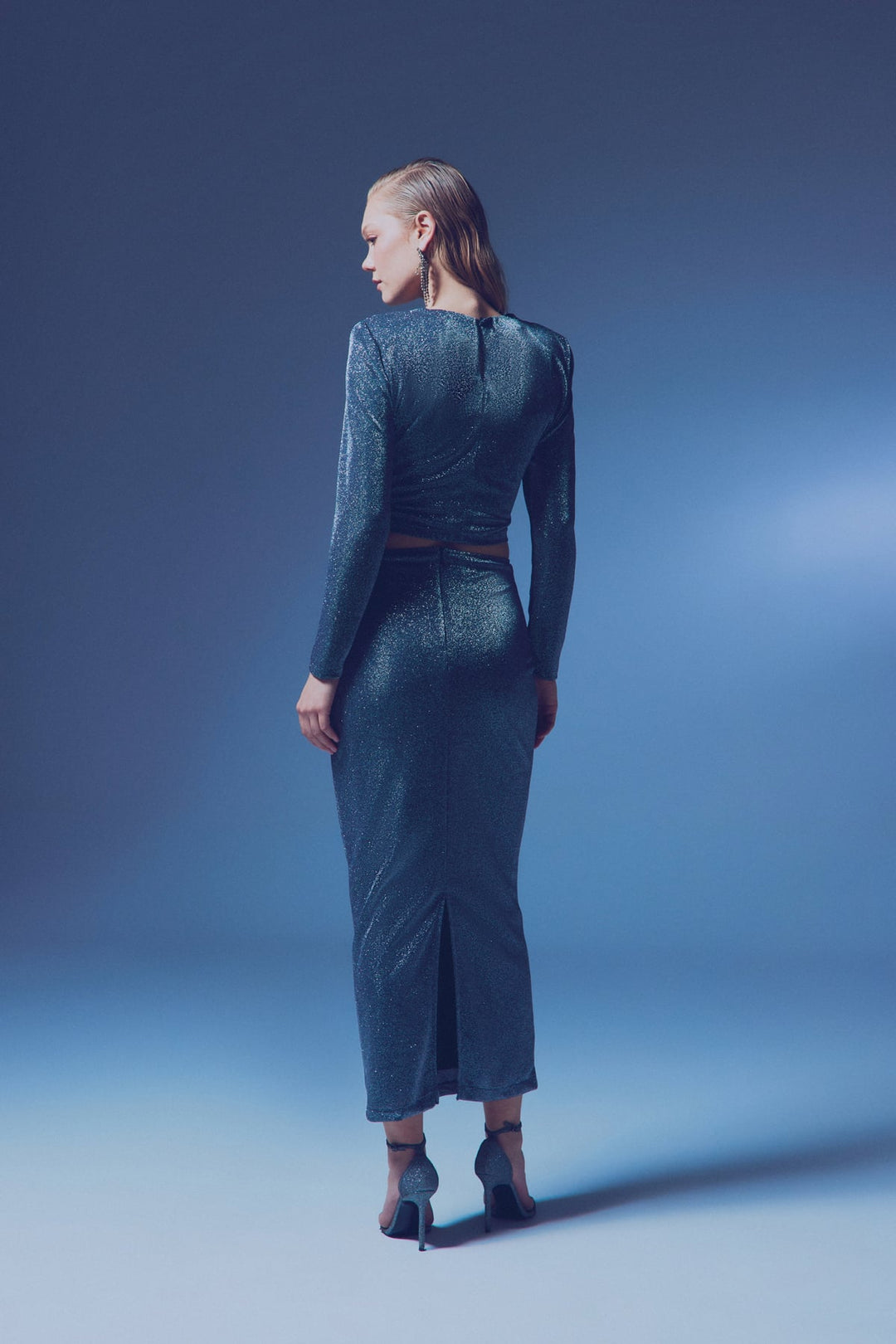 Sateen Blouse pailletée à épaulettes - Anthracite