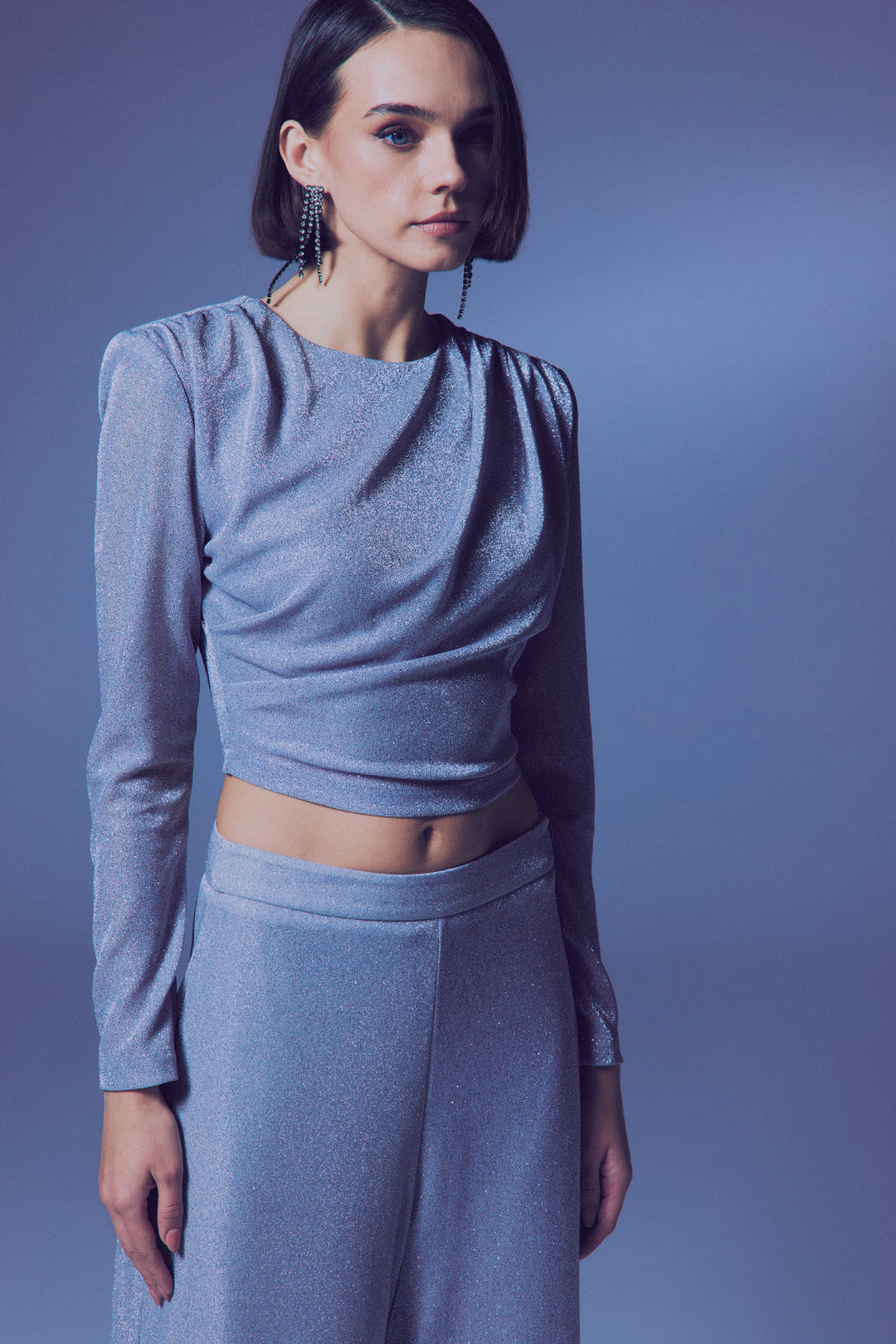 Sateen Blouse pailletée à épaulettes - Argent