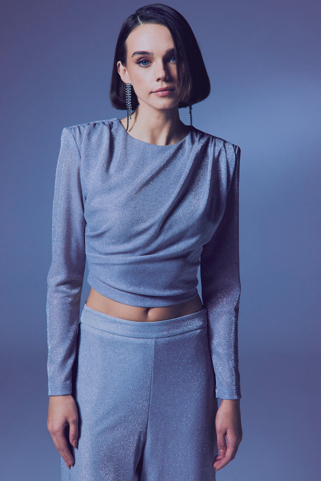 Sateen Blouse pailletée à épaulettes - Argent