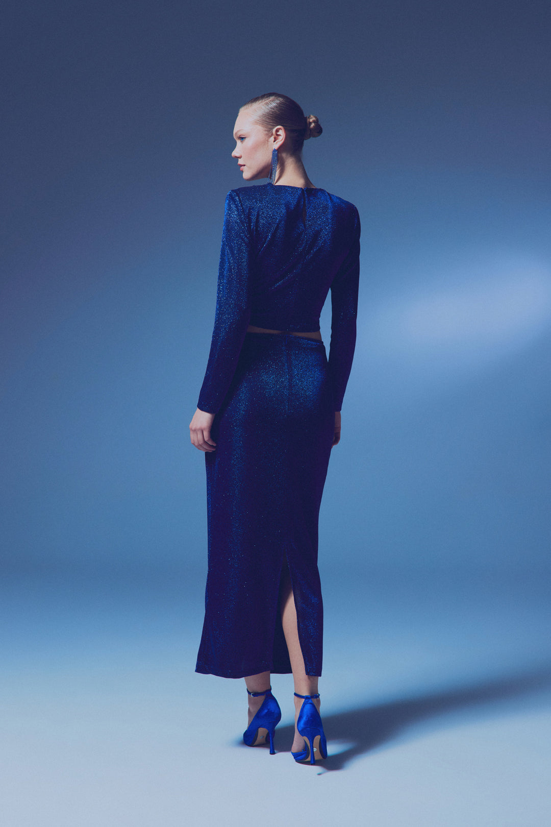 Sateen Blouse pailletée à épaulettes - sax Bleu