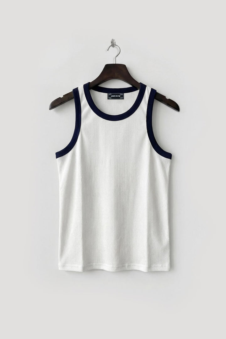 Giesto Débardeur blanc Slim Fit Waffle - Blanc