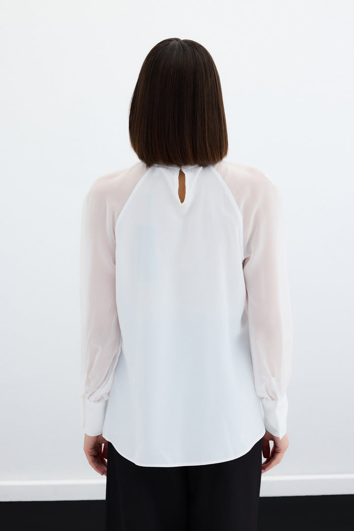 Sateen Blouse avec accessoire de col - Écru