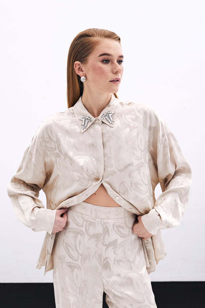 Sateen Chemise à motifs avec accessoire de col - Beige