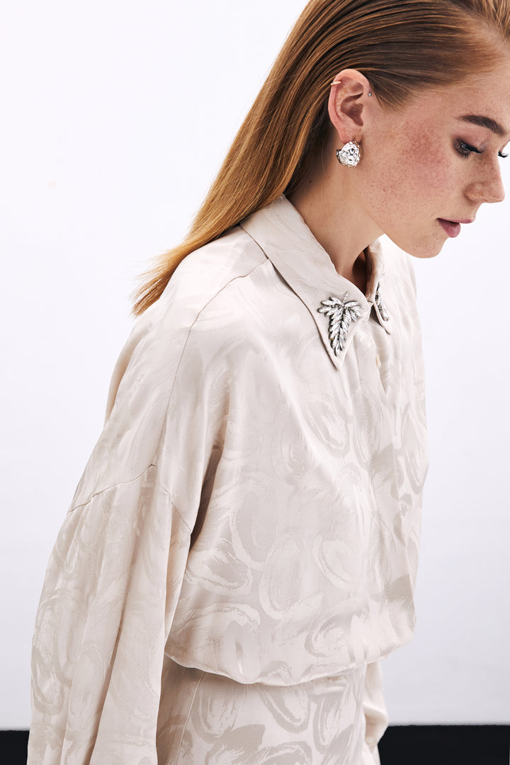 Sateen Chemise à motifs avec accessoire de col - Beige