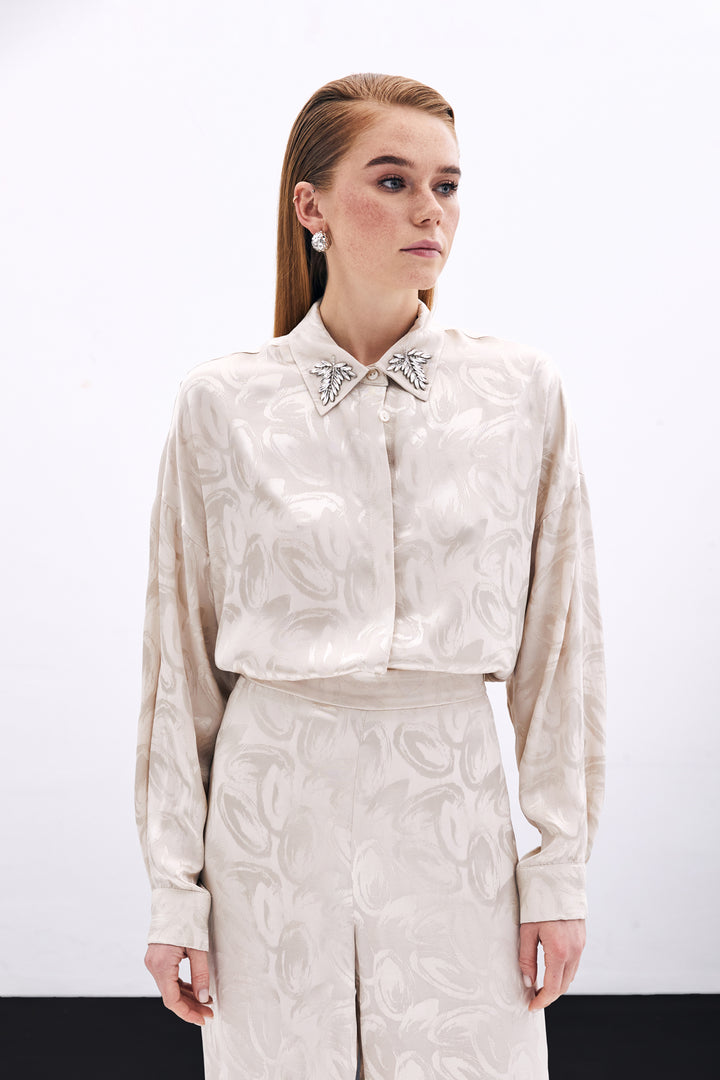 Sateen Chemise à motifs avec accessoire de col - Beige