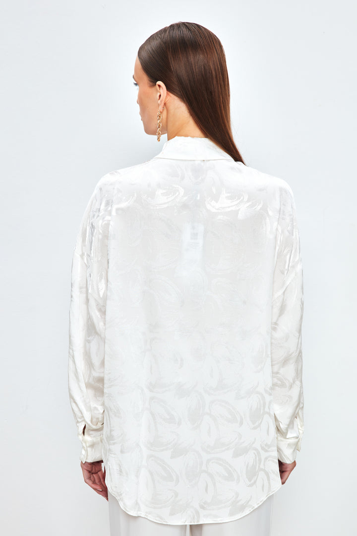 Sateen Chemise à motifs avec accessoire de col - Écru