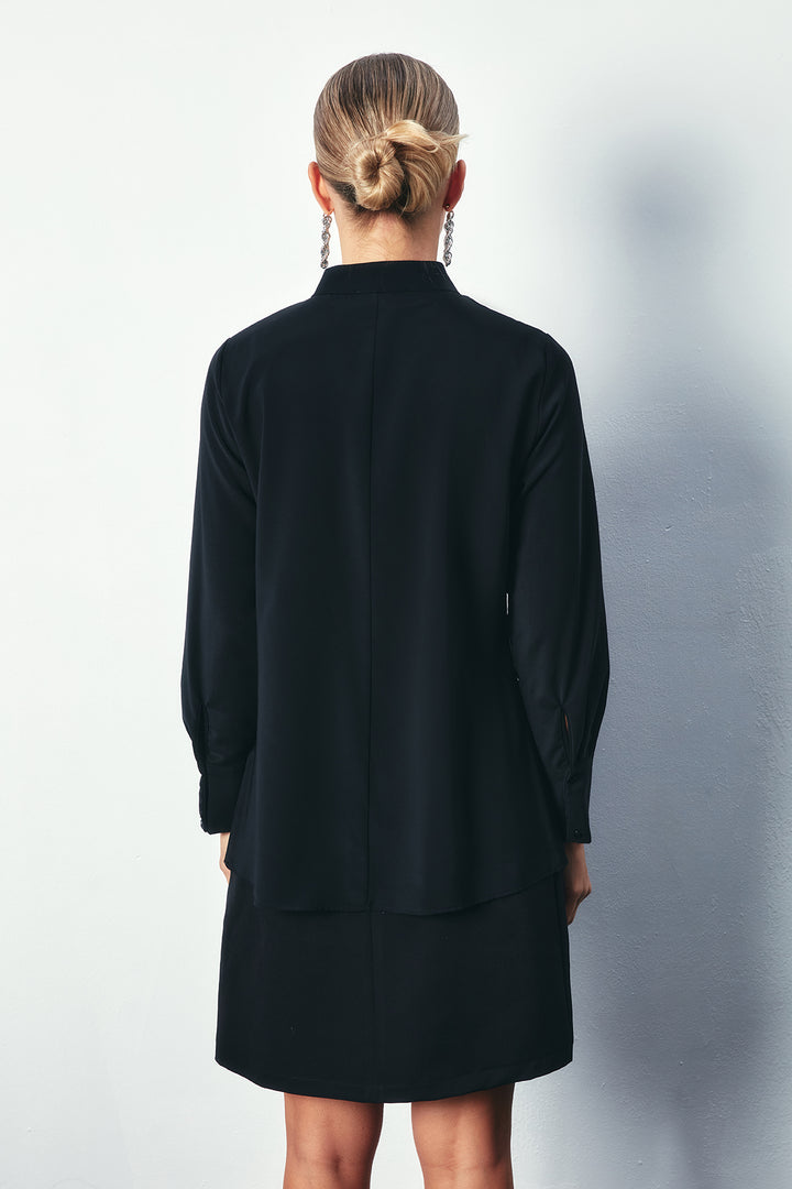 Sateen Blouse avec Détail en Goutte au Col - Noir