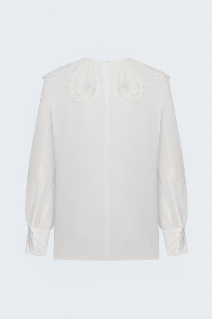 Sateen Blouse avec détail de col - Écru