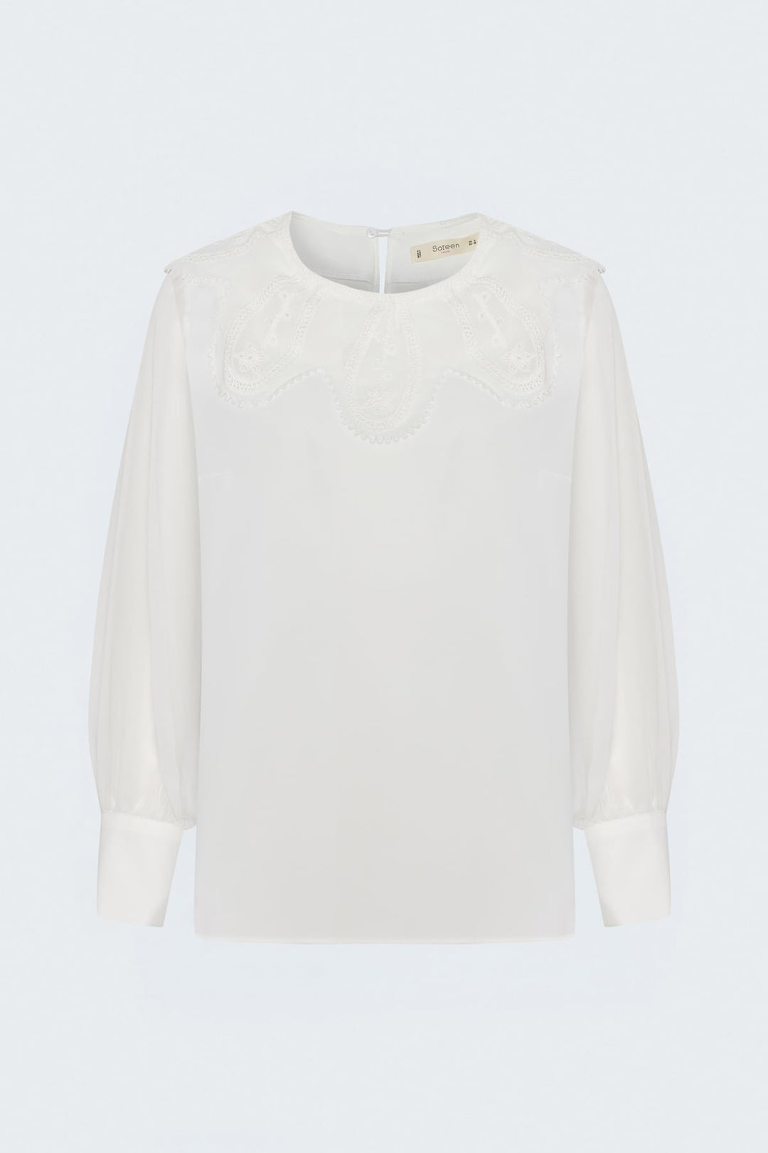 Sateen Blouse avec détail de col - Écru