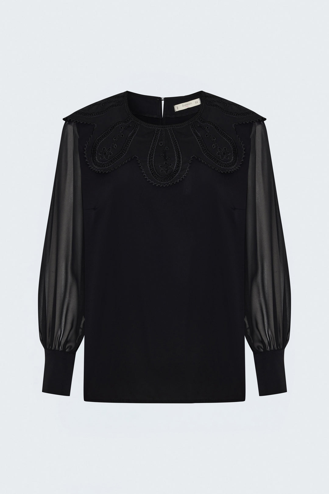 Sateen Blouse avec détail de col - Noir