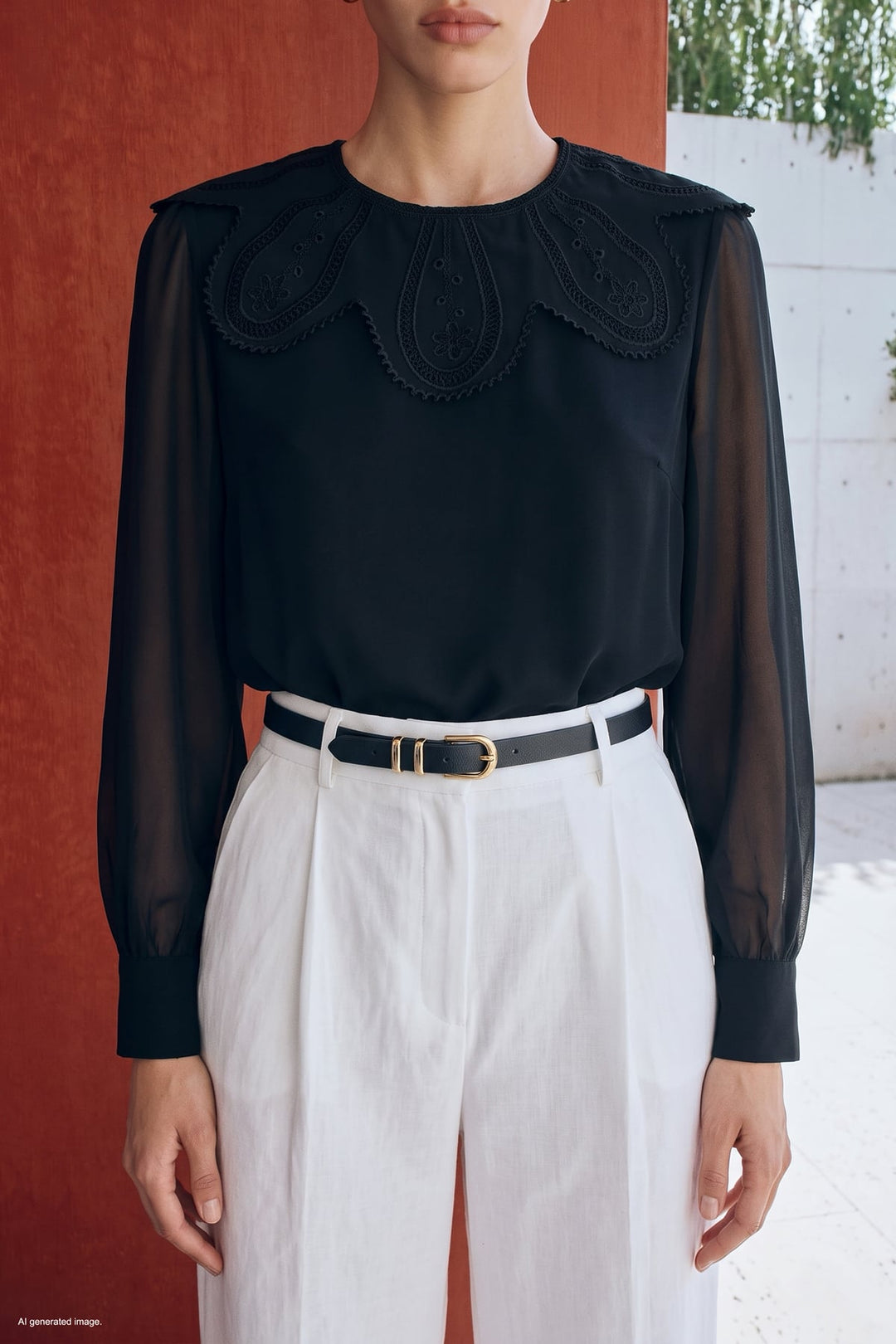 Sateen Blouse avec détail de col - Noir