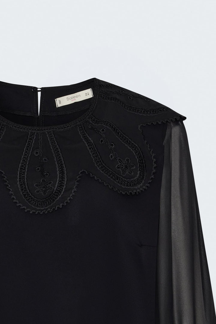 Sateen Blouse avec détail de col - Noir