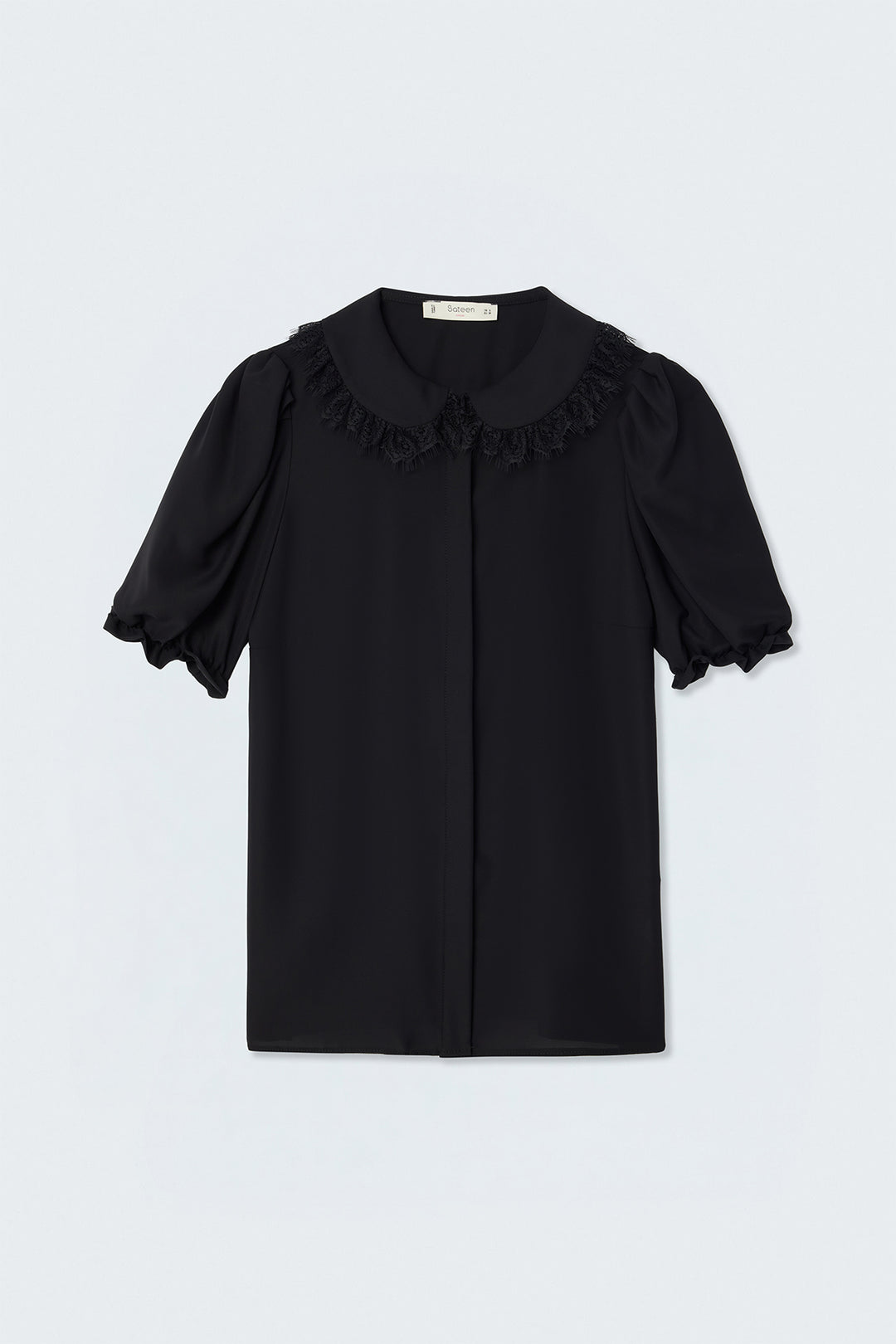 Sateen Chemise à Détail Col - Noir
