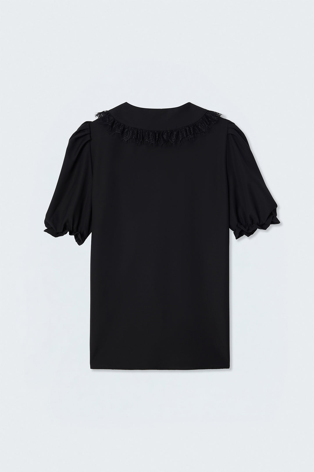 Sateen Chemise à Détail Col - Noir