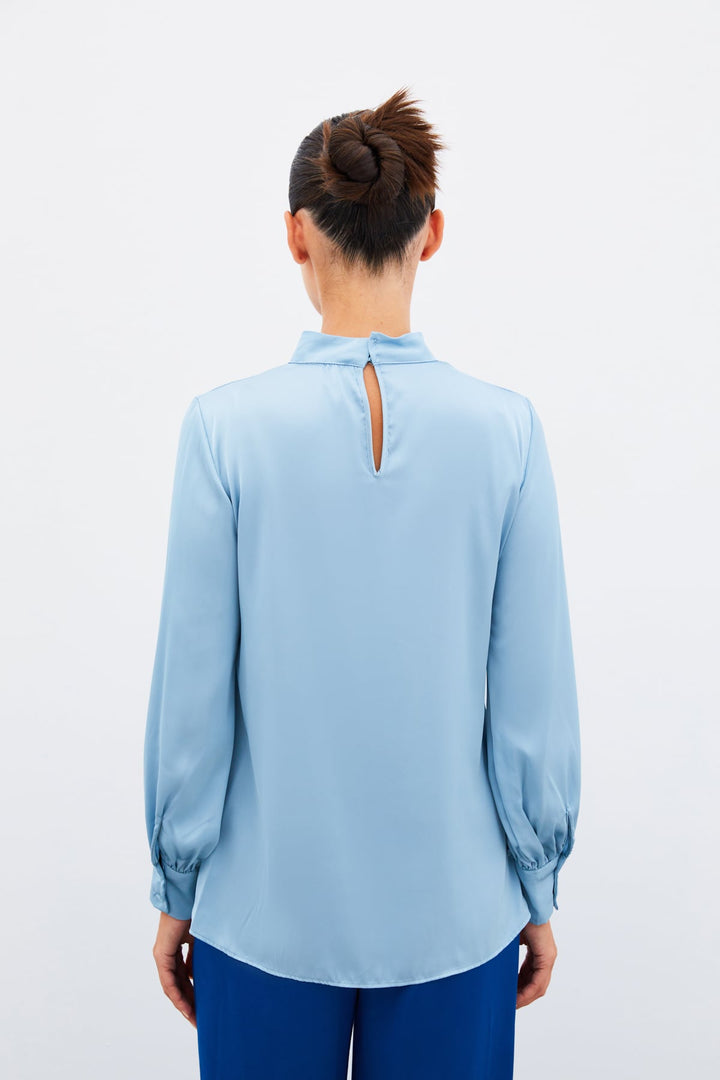 Sateen Blouse en satin avec détail col - bebe Bleu