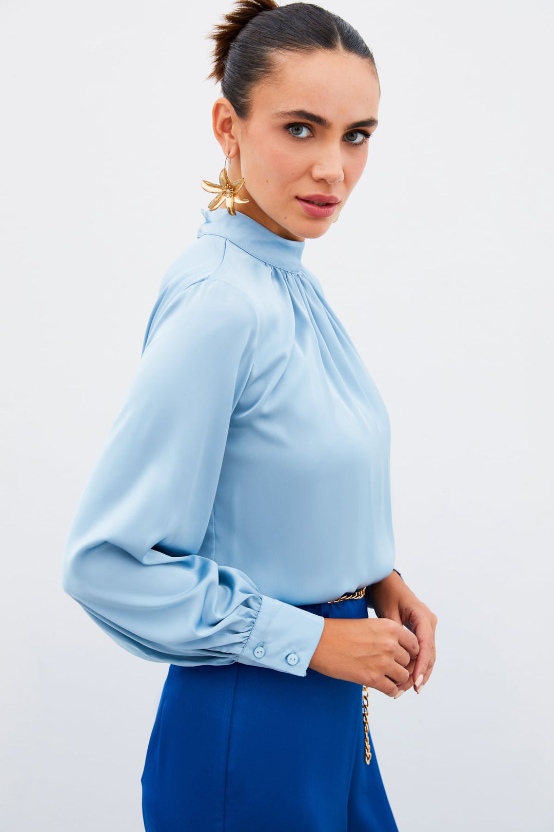Sateen Blouse en satin avec détail col - bebe Bleu