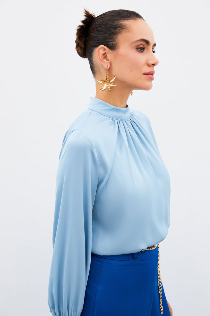Sateen Blouse en satin avec détail col - bebe Bleu