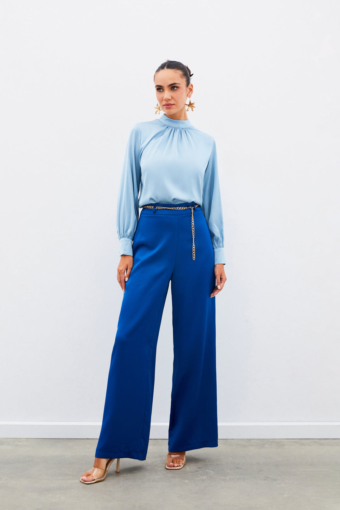 Sateen Blouse en satin avec détail col - bebe Bleu