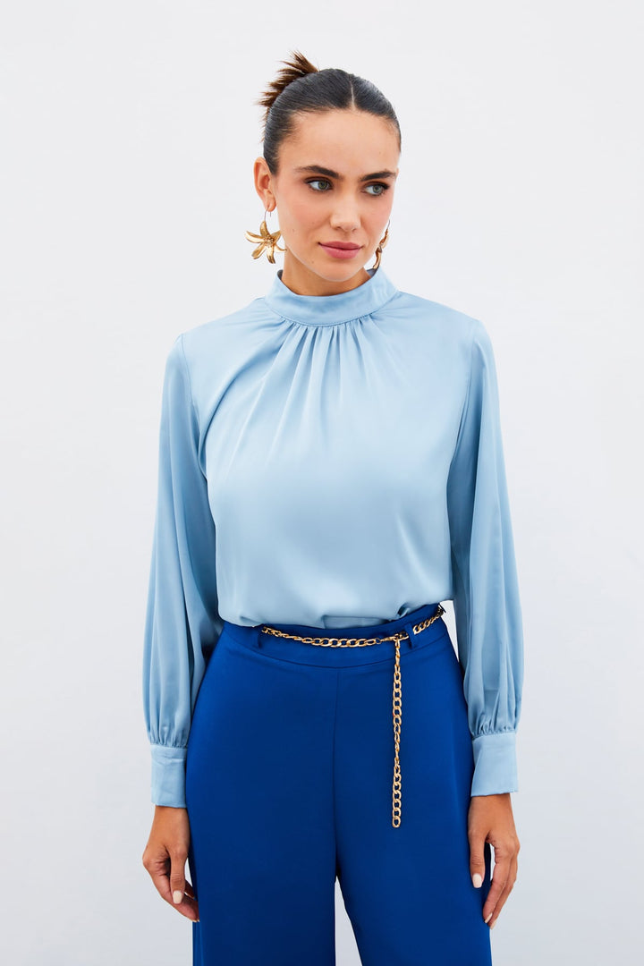 Sateen Blouse en satin avec détail col - bebe Bleu