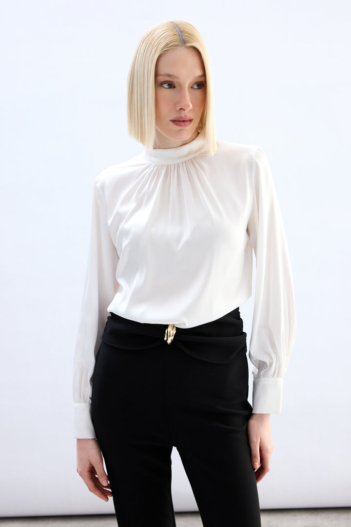 Sateen Blouse en satin avec détail au col - Écru