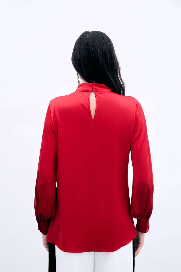 Sateen Blouse Satin Col Détail - Rouge
