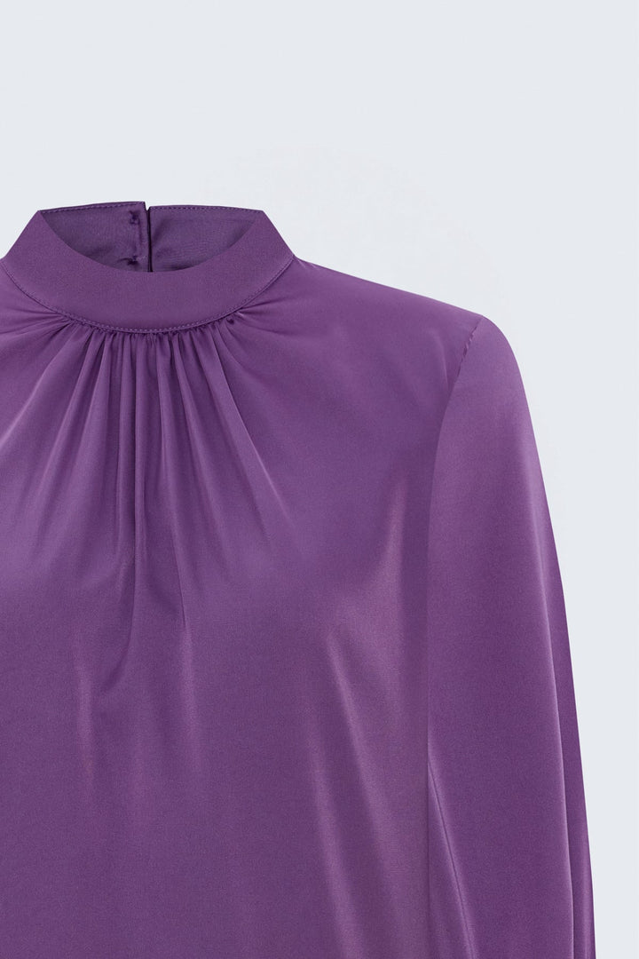 Sateen Blouse Satinée Détail Col - Violet