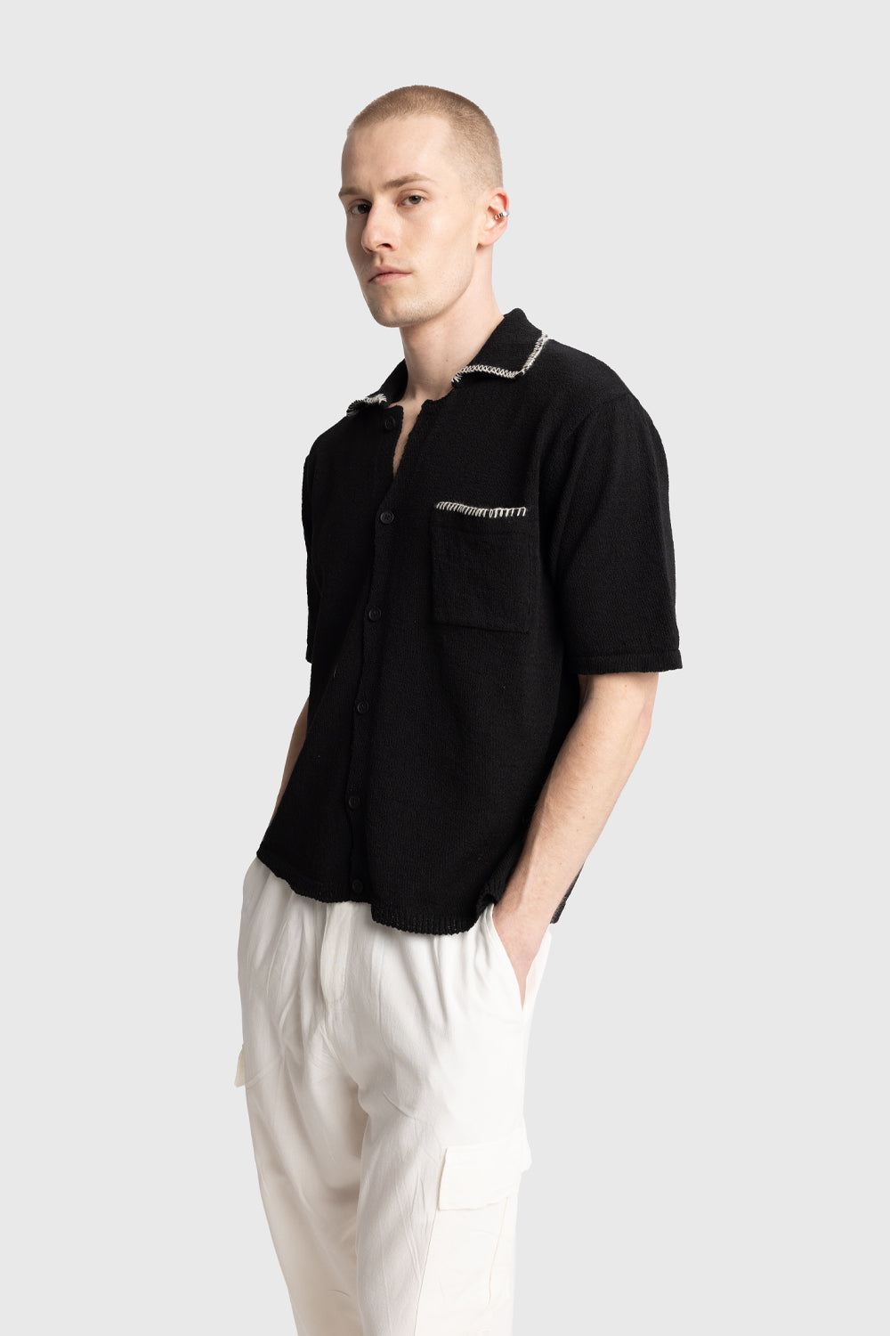 Giesto Chemise en tricot avec détail de col - Noir