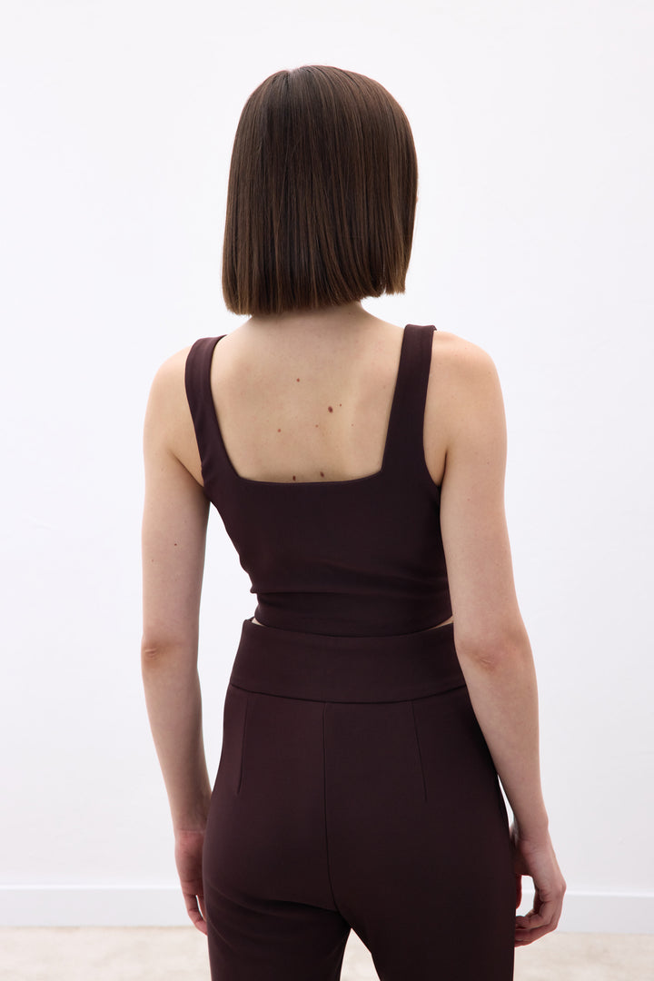 Sateen Blouse avec accessoire doré au col - Marron