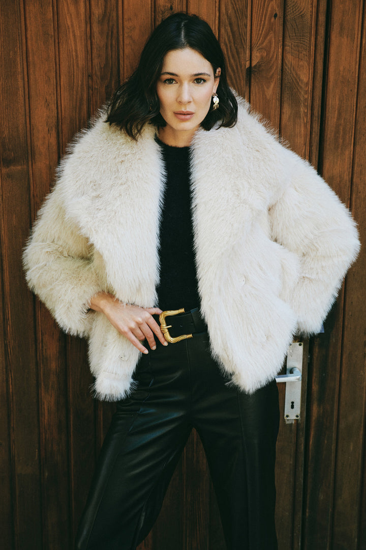 Sateen Faux fur avec col - Beige