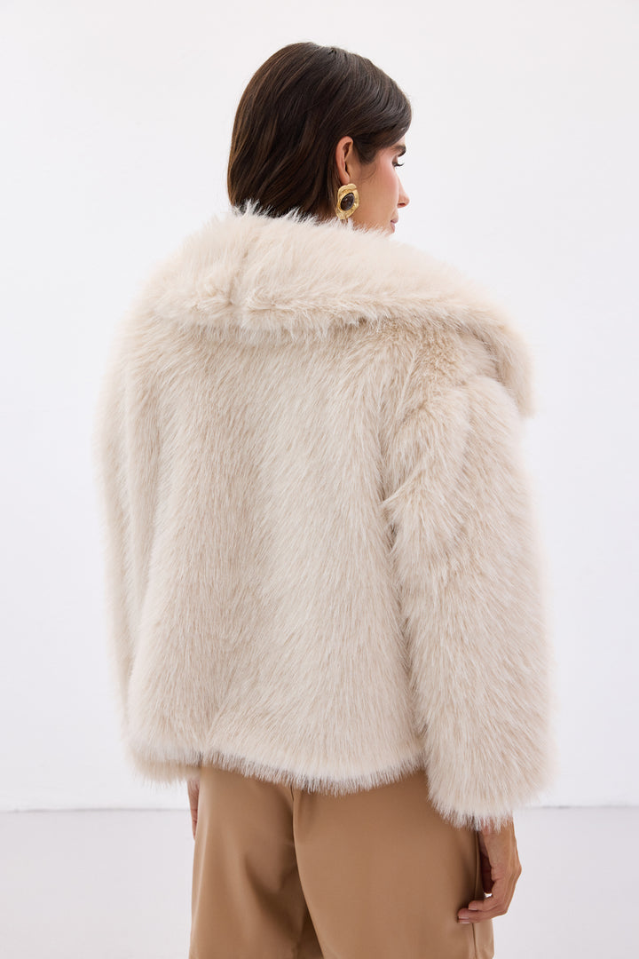 Sateen Faux fur avec col - Beige