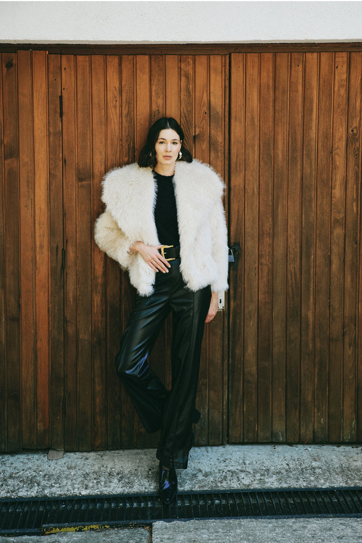 Sateen Faux fur avec col - Beige
