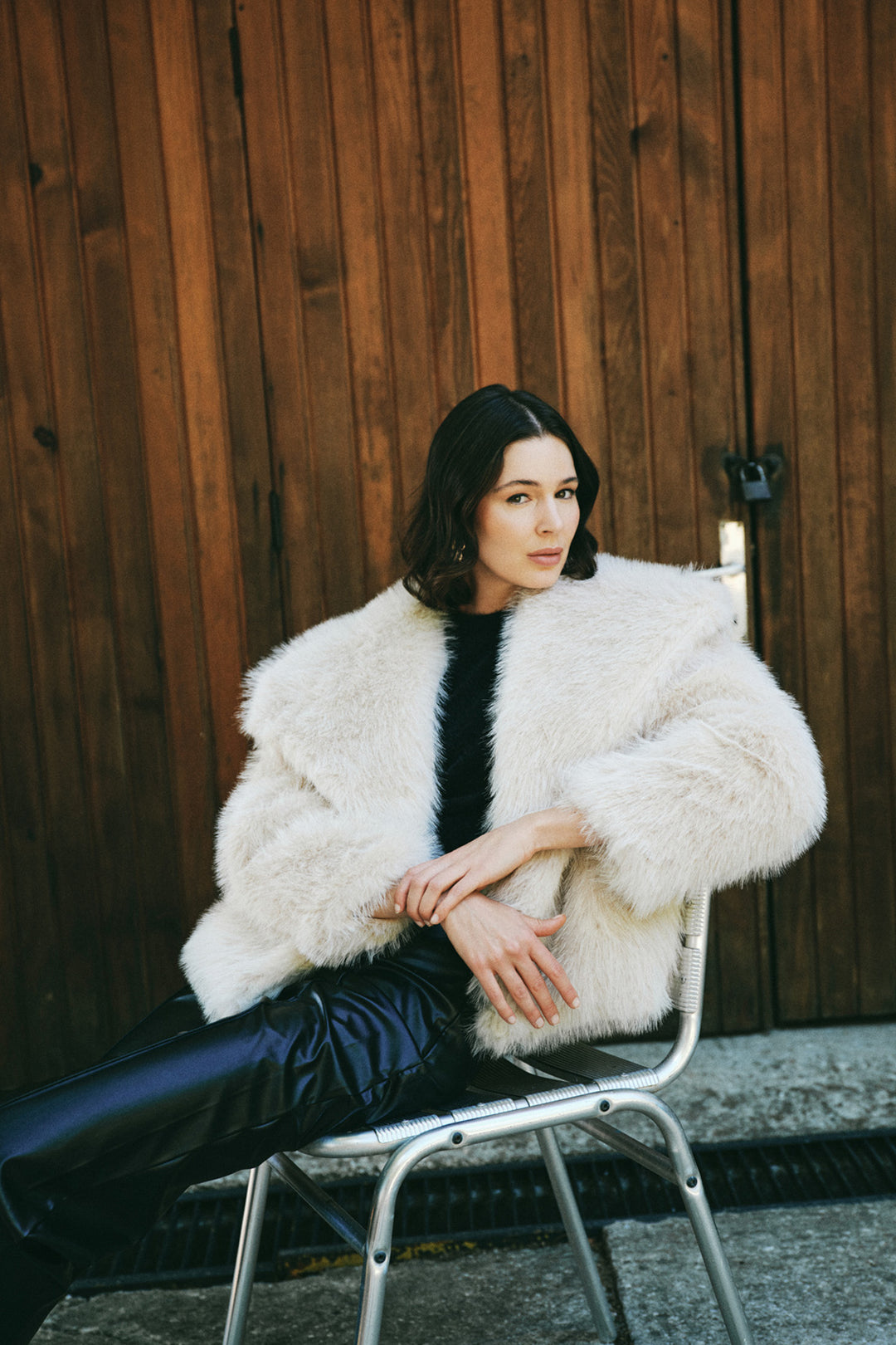 Sateen Faux fur avec col - Beige