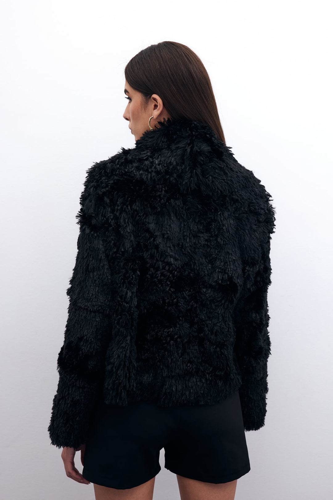 Sateen Veste en Peluche avec Col - Noir